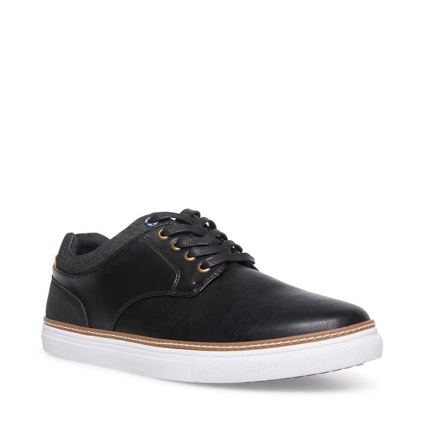 Black Steve Madden Gully Leather Men's Sneakers | PH 2987XVM